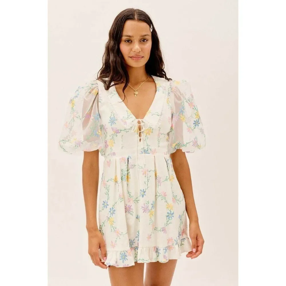 NEW FOR LOVE & LEMONS MAJORIE EMBROIDERED MINI DRESS - Picture 5 of 10